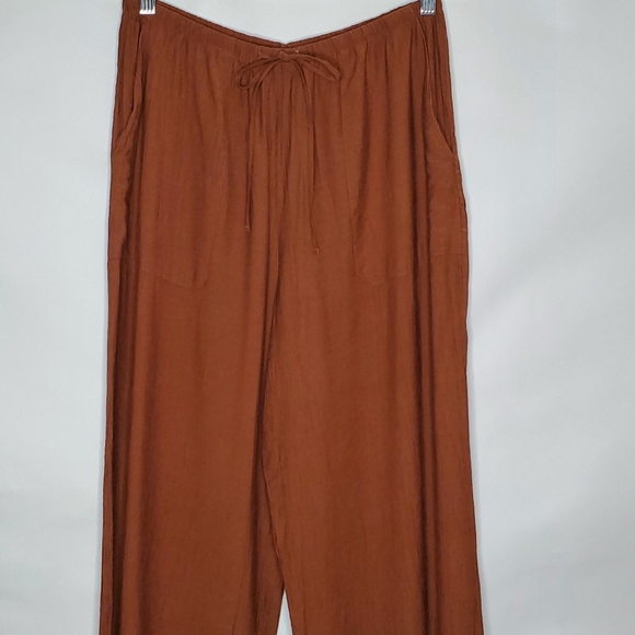 Zara Wide Leg Hi-Rise Pants Size L Gauzy Elastic Waist Pull-on with Pockets Long - Picture 3 of 14